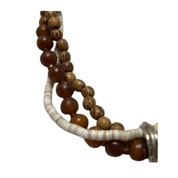 RJ Graziano MOP Pendant Necklace with 3 Strand Beaded Chains. Pre Owned. - Picture 3 of 6